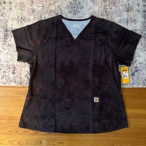 Carhartt Women's Black and Red Scrub Top